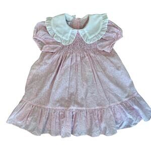 Vintage 80's Polly Flinders Girls Hand Smocked Floral Ruffled Dress Cottagecore